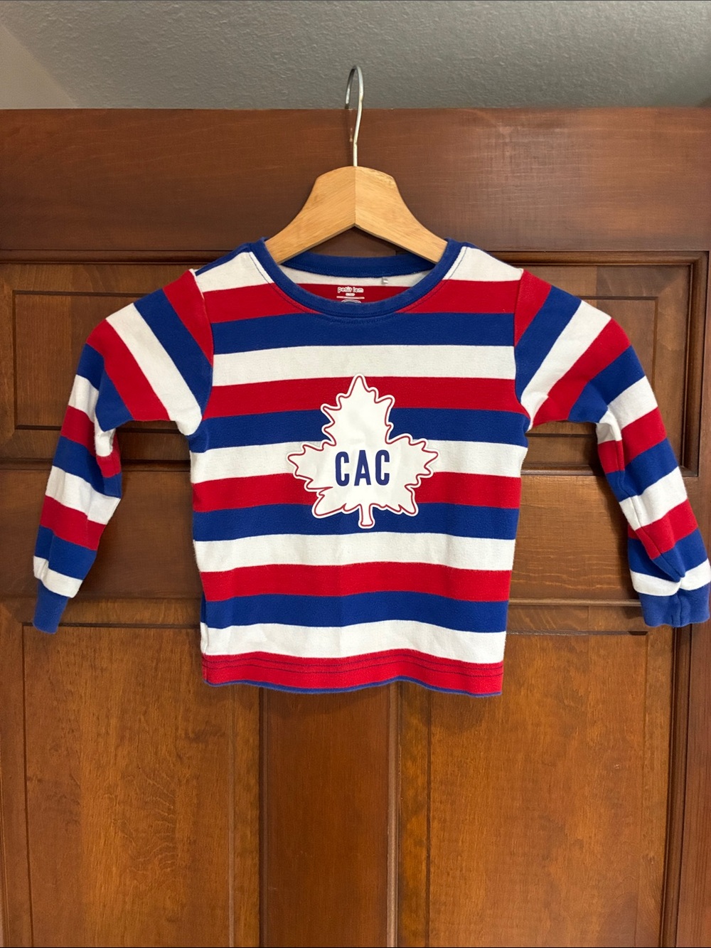 Petit Lem Red, White & Blue Striped Long-Sleeve Tee with Leaf Graphic